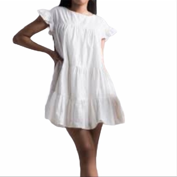 AKIRA white boho ruffle mini dress short sleeves - Picture 1 of 11